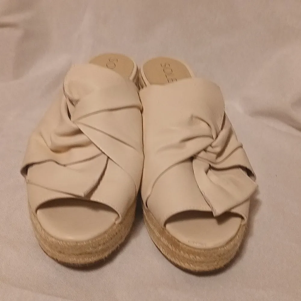 Sole Society Carmina beige leather espadrille wedge open toe sandal size 10